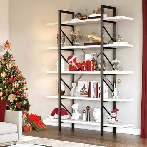 YITAHOME 5 Tier Industrial Brown Bookshelf, Large Storage Organizer for Living Room, Bedroom, Home Office