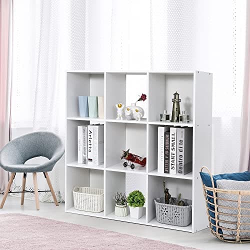 SUPER DEAL 9-Cube Storage Organizer - 11 Wood Bookshelf with 5 Removable Back Panels for Kids and Home