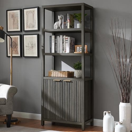 Midnight Oak Oxford Bookshelf, 5-Tier Tall Cabinet with Storage (1PCS)