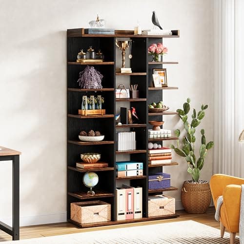 Industrial Wood 7-Tier Bookshelf with 20 Storage Cubes