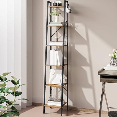 Rustic Brown 6-Tier Ladder Shelf, Bookcase for Home Office & Living Room BC13301B