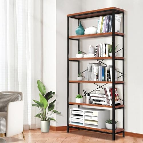 Himimi 6 Tier Vintage Standing Bookshelf for Living Room & Home Office