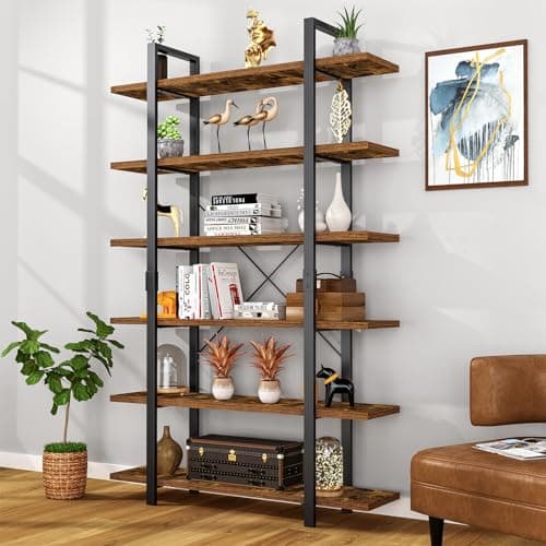 FRAPOW 6 Tier Industrial Bookshelf, 83 Inch Tall Rustic Open Metal Frame