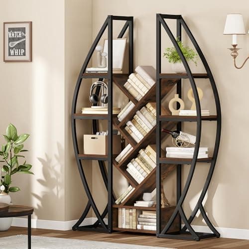 YITAHOME Rustic Brown 5-Tier Large Tree Bookshelf for Living Room and Office