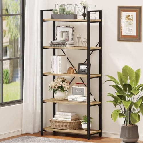 FATORRI Rustic Oak 5 Tier Bookshelf