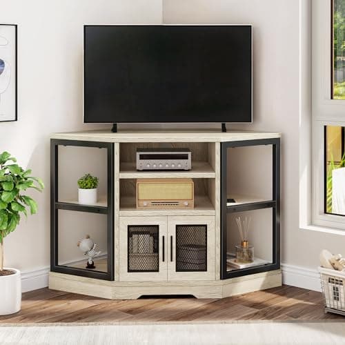 Farmhouse TV Stand for 55/50 Inch TV with Storage & Power Outlets