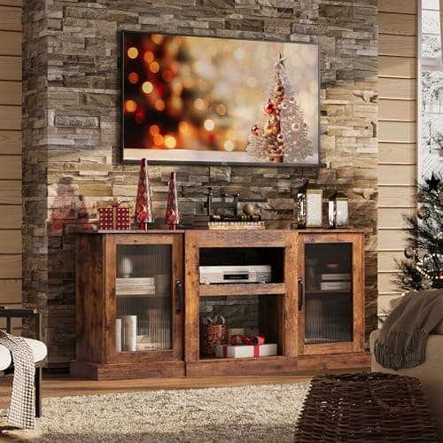Retro TV Stand for 65 inch TV with Storage, Rustic Brown