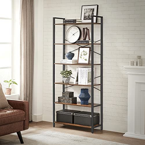 VASAGLE Industrial Style 6-Tier Bookshelf, Rustic Brown & Ink Black, 11.8x31.5x73.2 Inches