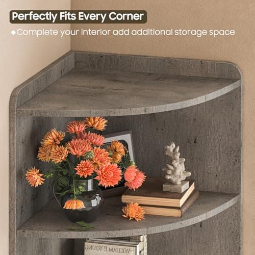 Vintage Grey Farmhouse Corner Cabinet with Barn Doors, 6 Shelves, 65.16" Tall