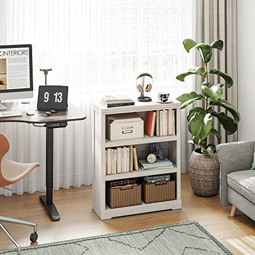LINSY HOME White Oak 3-Tier Bookcase for Home Office, Living Room, and Bedroom