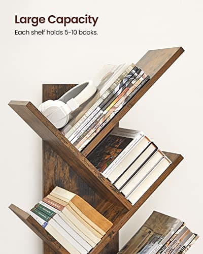 VASAGLE 9-Tier Rustic Brown Book Tree, Large Corner Bookshelf