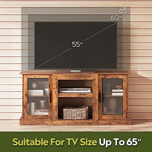 Retro TV Stand for 65 inch TV with Storage, Rustic Brown