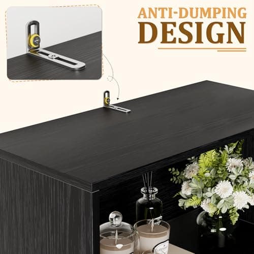 Furniwell Black Industrial Bookshelf with Doors for Home Office and Bedroom