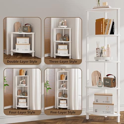 Industrial 5-Tier Corner Ladder Shelf, White, UJSJ001W