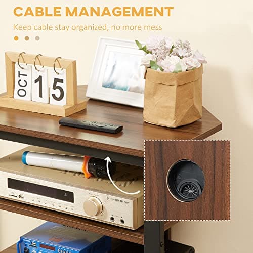 TV Stand with Storage Shelves and Steel Frame for Living Room, Brown Color