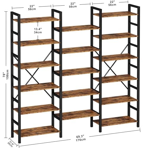 IRONCK 6-Tier Industrial Style Bookshelf for Living Room and Office