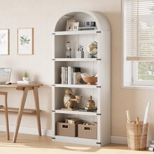 Farmhouse Style 5 Shelf Bookcase 71.65in Tall Wooden Storage Rack