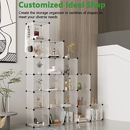 C&AHOME Cube Storage Organizer, 20-Cube Shelves, Transparent White Closet Cabinet