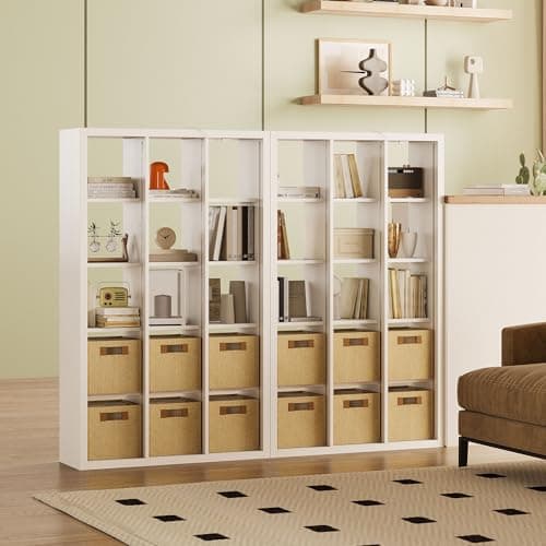 IRONCK 15-Tier Cube Bookcase with LED Lights, White