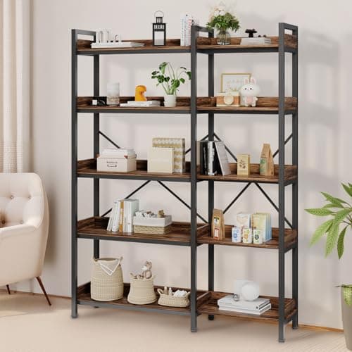 Modern 5-Tier Rustic Brown L-Shaped Bookshelf for Living Room/Office/Bedroom