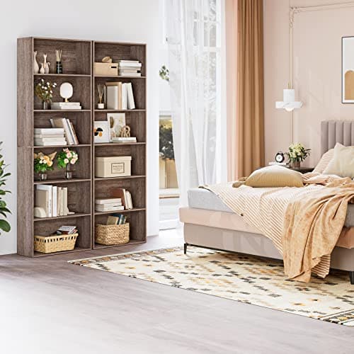 FOTOSOK 6-Tier Oak Open Bookcase for Bedroom, Living Room & Office