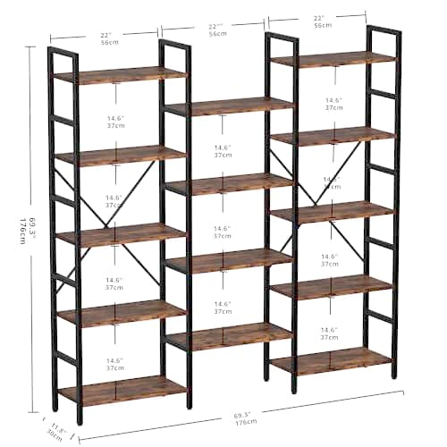 IRONCK Triple Wide Industrial Bookshelf, 5 Tiers Open Display Metal Frame