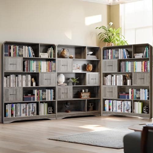 Tall Black 48" Modern 5-Tier Bookshelf with Drawers and StorageBins