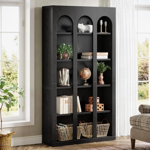 Tribesigns Walnut Brown 5-Tier Mid Century Arched Bookshelf for Home Office