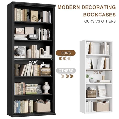 Elegant 28" Tall Bookshelf, 6 Tiers Spacious Storage, Home Office & Living Room Organizer