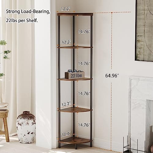 SUNMORY 5-Tier Corner Shelf Stand, Industrial 65" Living Room Display Organizer