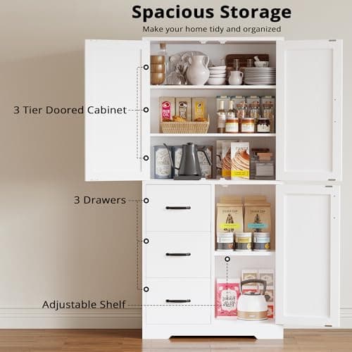 Industrial 67.5 Inch 5 Tier Bookshelf with 3 Doors & Drawers
