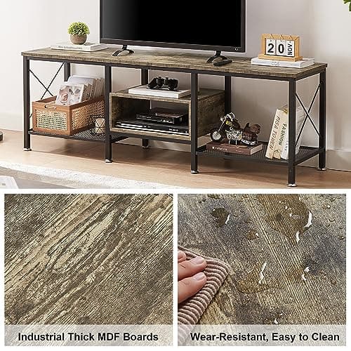 Industrial TV Stand for 65 Inch TV, 3-Tier Console with Open Shelves, Metal Frame - Dark Grey (55 Inch)