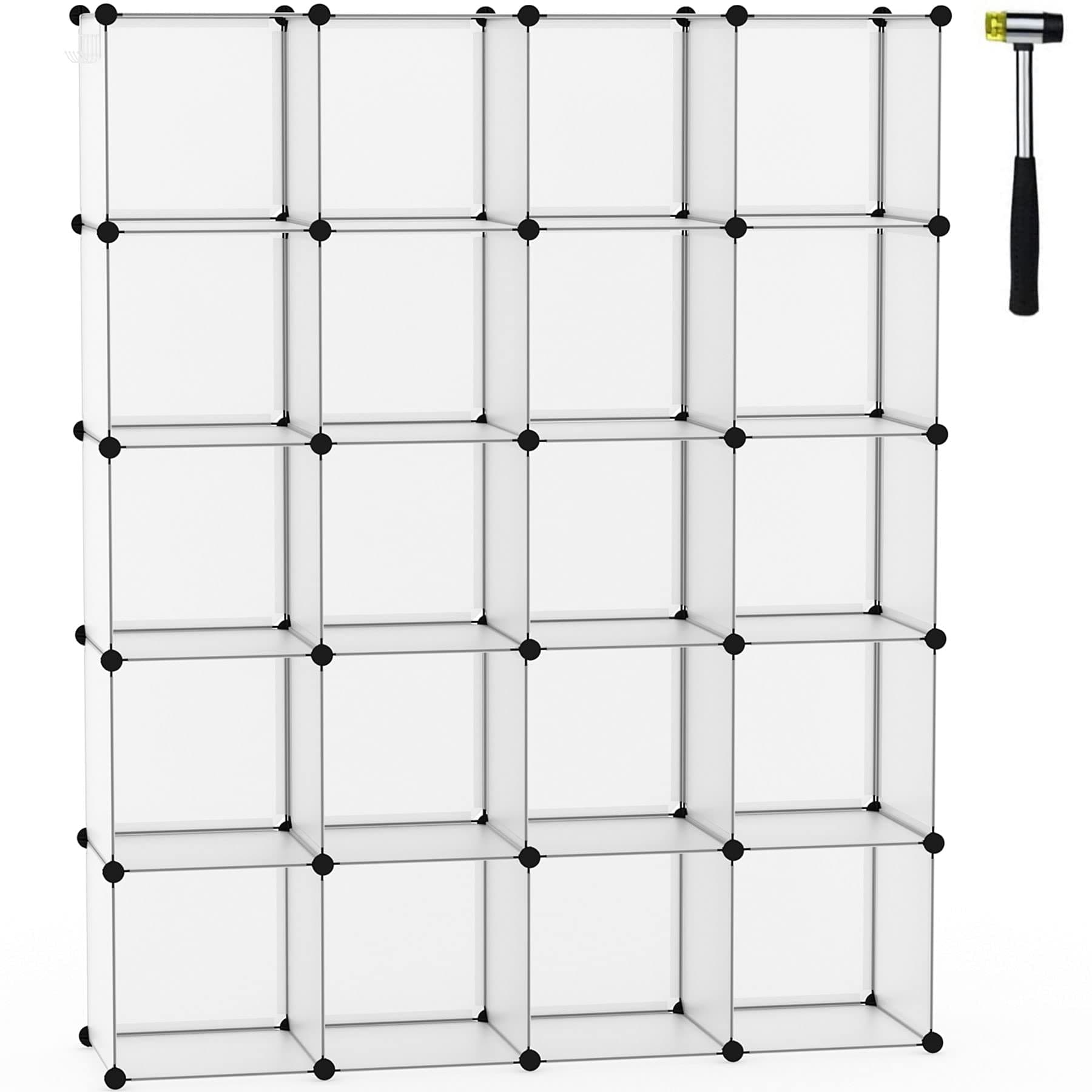 C&AHOME Cube Storage Organizer, 20-Cube Shelves, Transparent White Closet Cabinet