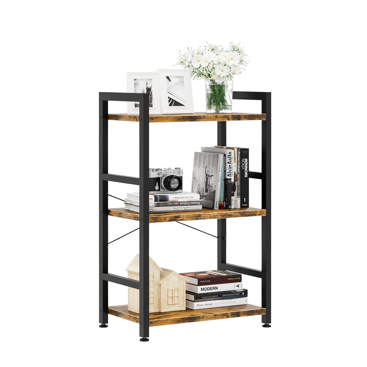 NUMENN 3 Tier Slim Bookshelf for Home StorageVintage