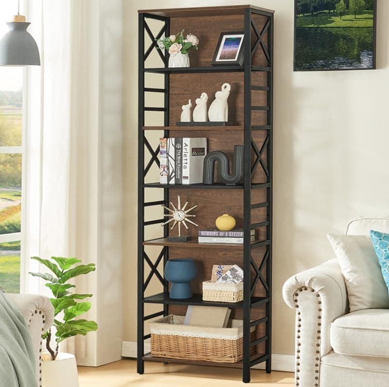 HOMBAZAAR 7-Tier 78 Inch Tall Rustic Metal Bookshelf for Office and Living Room