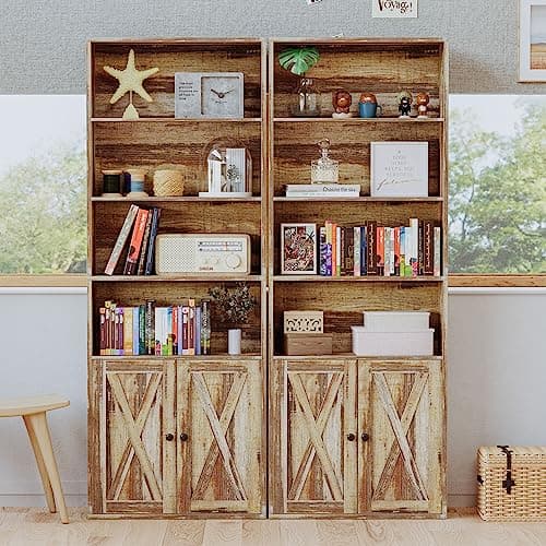 IRONCK Industrial Style 6 Shelf Floor Standing Bookcase with Doors for Home Office and Living Room