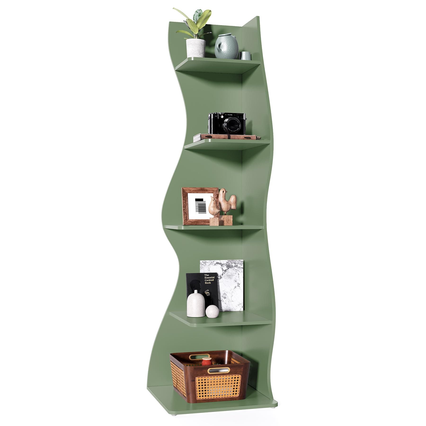 Little Tree Modern 5-Tier Wall Corner Bookshelf for Small Spaces