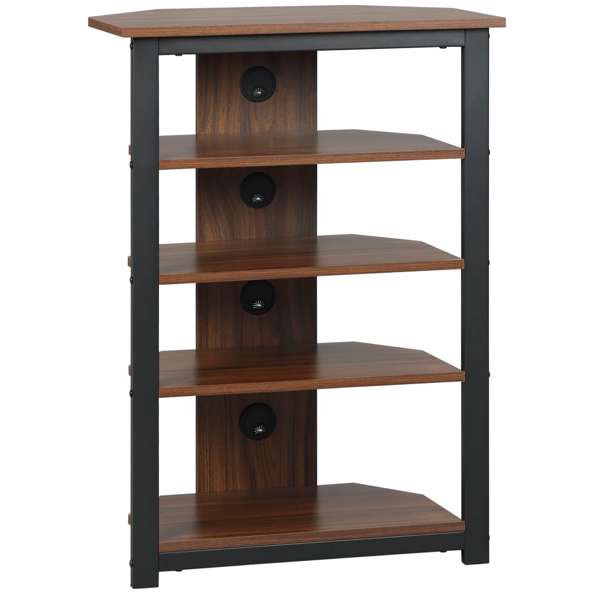 TV Stand with Storage Shelves and Steel Frame for Living Room, Brown Color