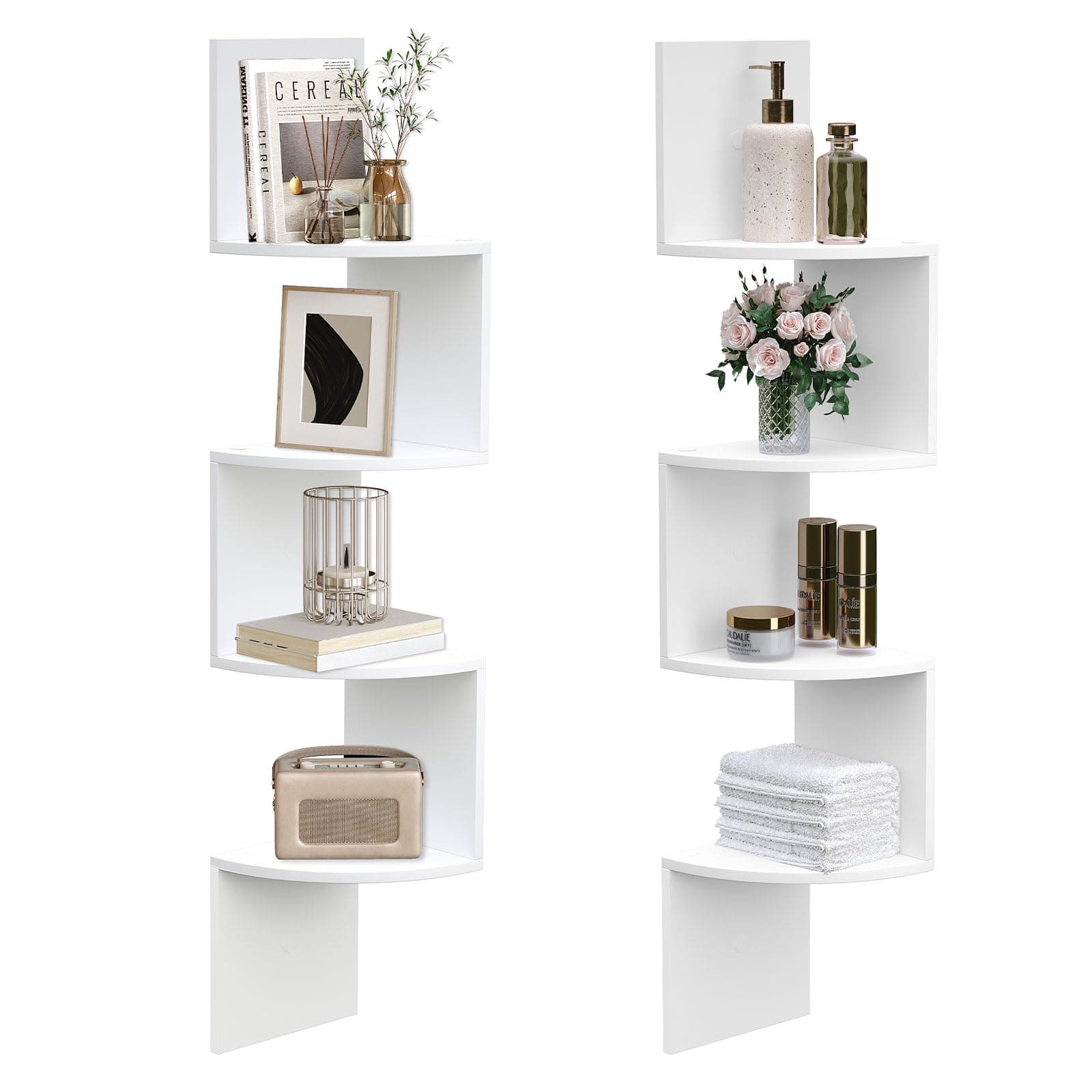 HOOBRO White 4-Tier Wall-Mounted Corner Shelf Set, Living Room, Bedroom, Bathroom, Office