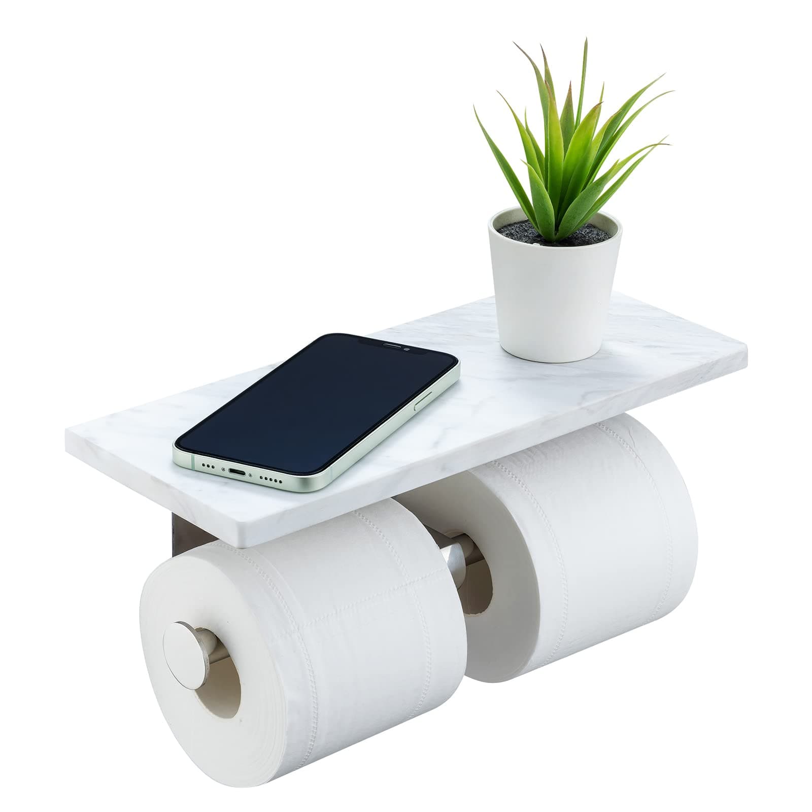 Wall Mounted Toilet Paper Holder with Marble Shelf - Brushed Nickel - Large Size