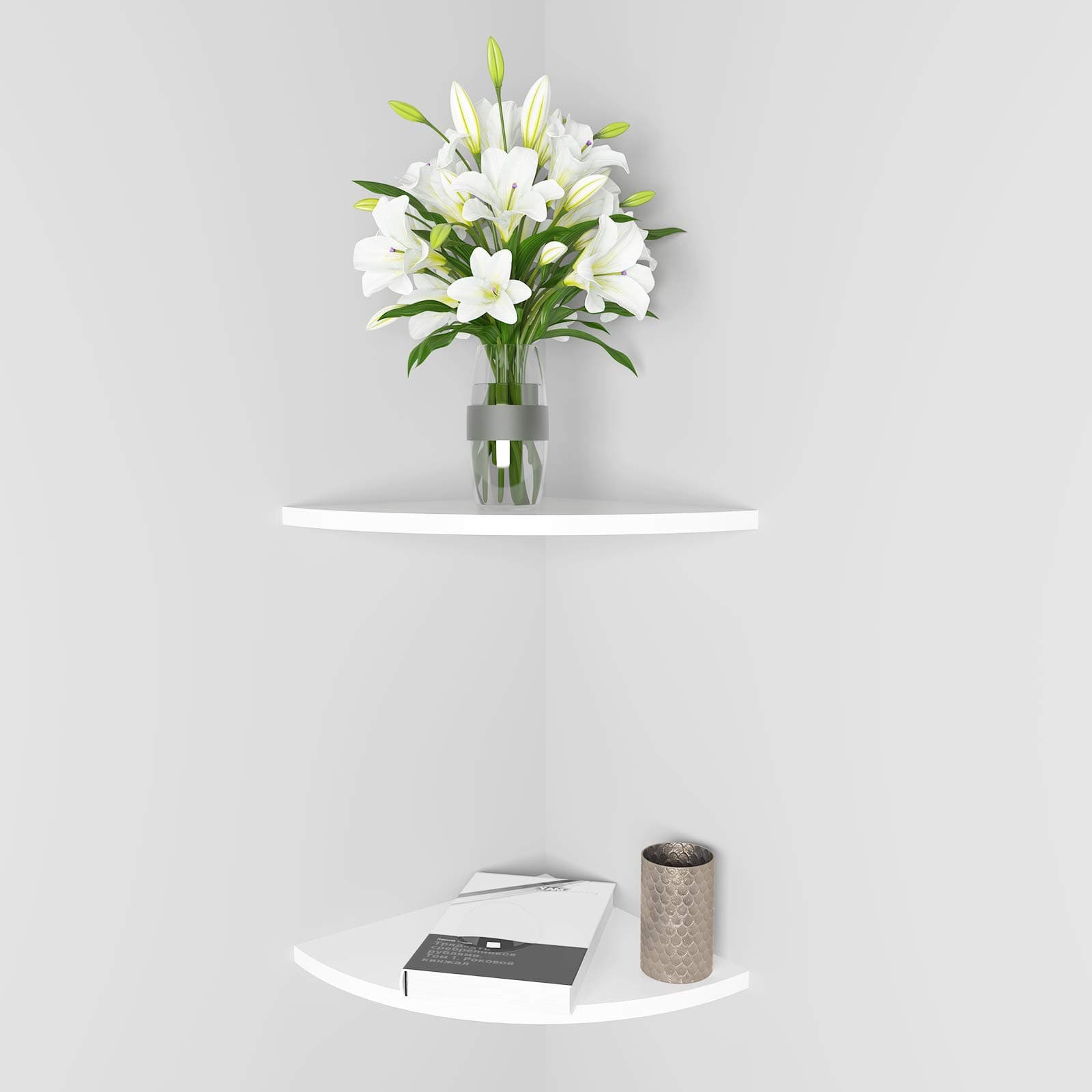 White 11 Inch Corner Wall Shelf Set for Kitchen, Living Room, Bathroom Decor