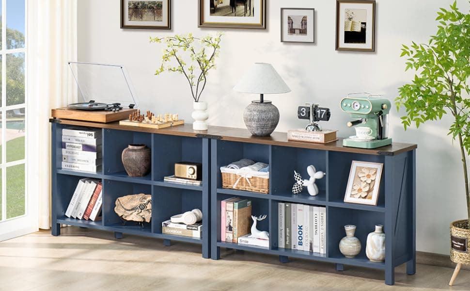 Navy Blue 47" Cube Bookcase with Legs for Entryway and Living Room
