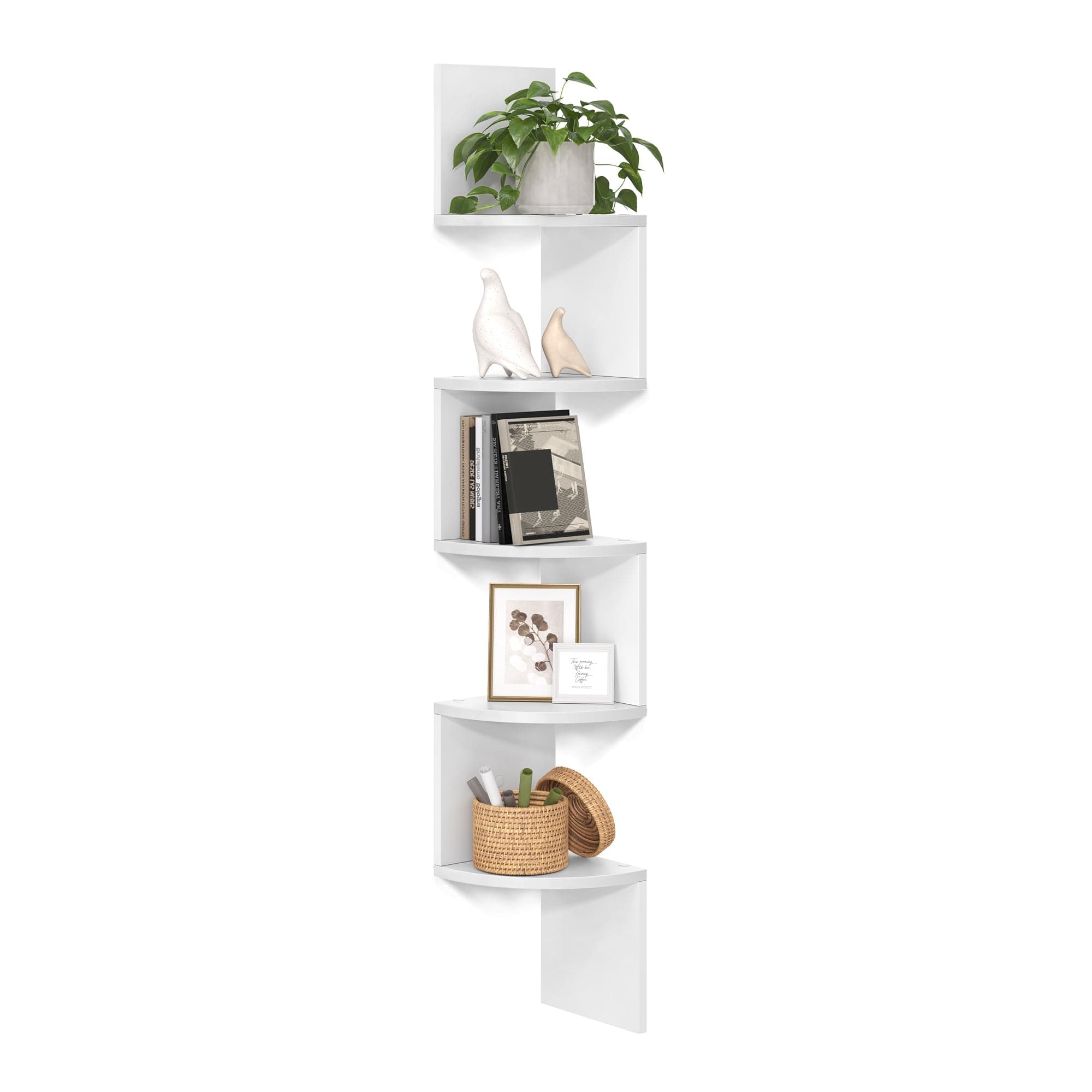 VASAGLE Cloud White 5-Tier Floating Corner Bookshelf for Home Office