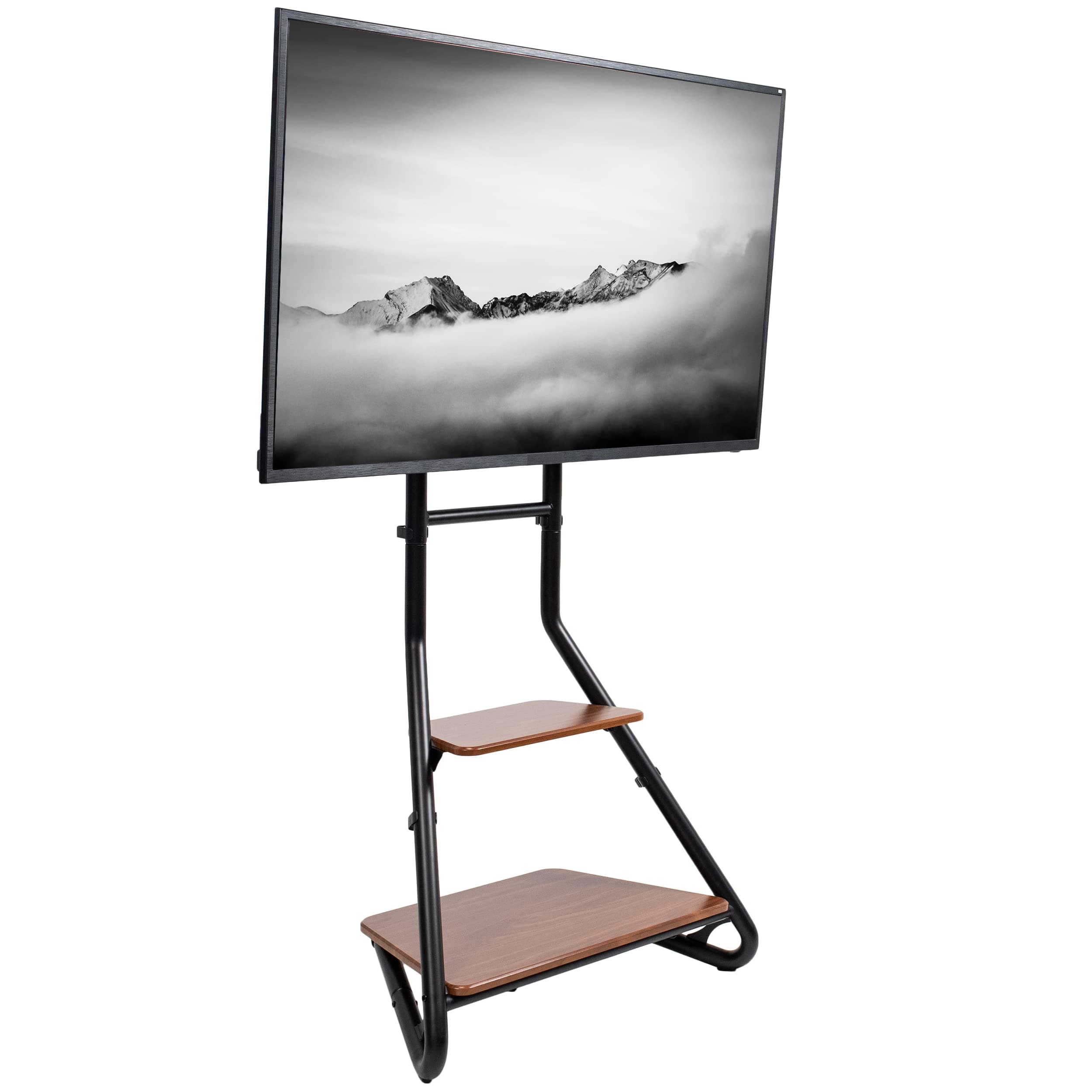 VIVO STAND-TV75BH Floor Stand for 37-75 inch TVs, Height Adjustable, Dark Walnut Shelves