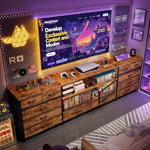 EnHomee 71 Rustic Brown TV Stand with LED & Charging Station for Bedroom