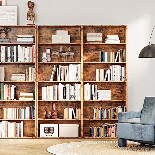 IRONCK Industrial Floor Standing Bookcase 6 Shelf 70 in Tall Vintage Brown Home Office and Living Room Furniture