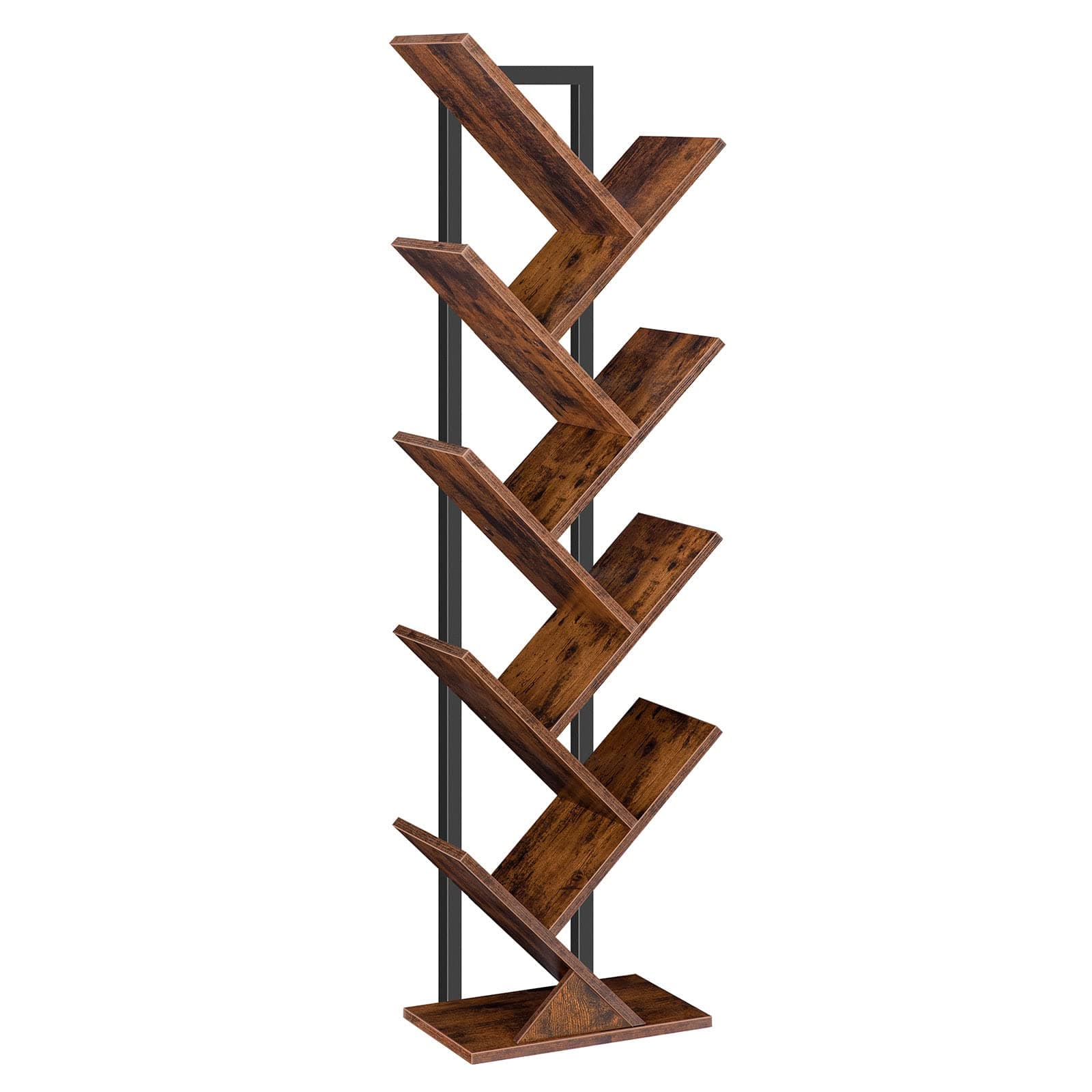 HOOBRO 9-Tier Rustic Brown Wooden Bookshelf for Living Room, Office, and Bedroom
