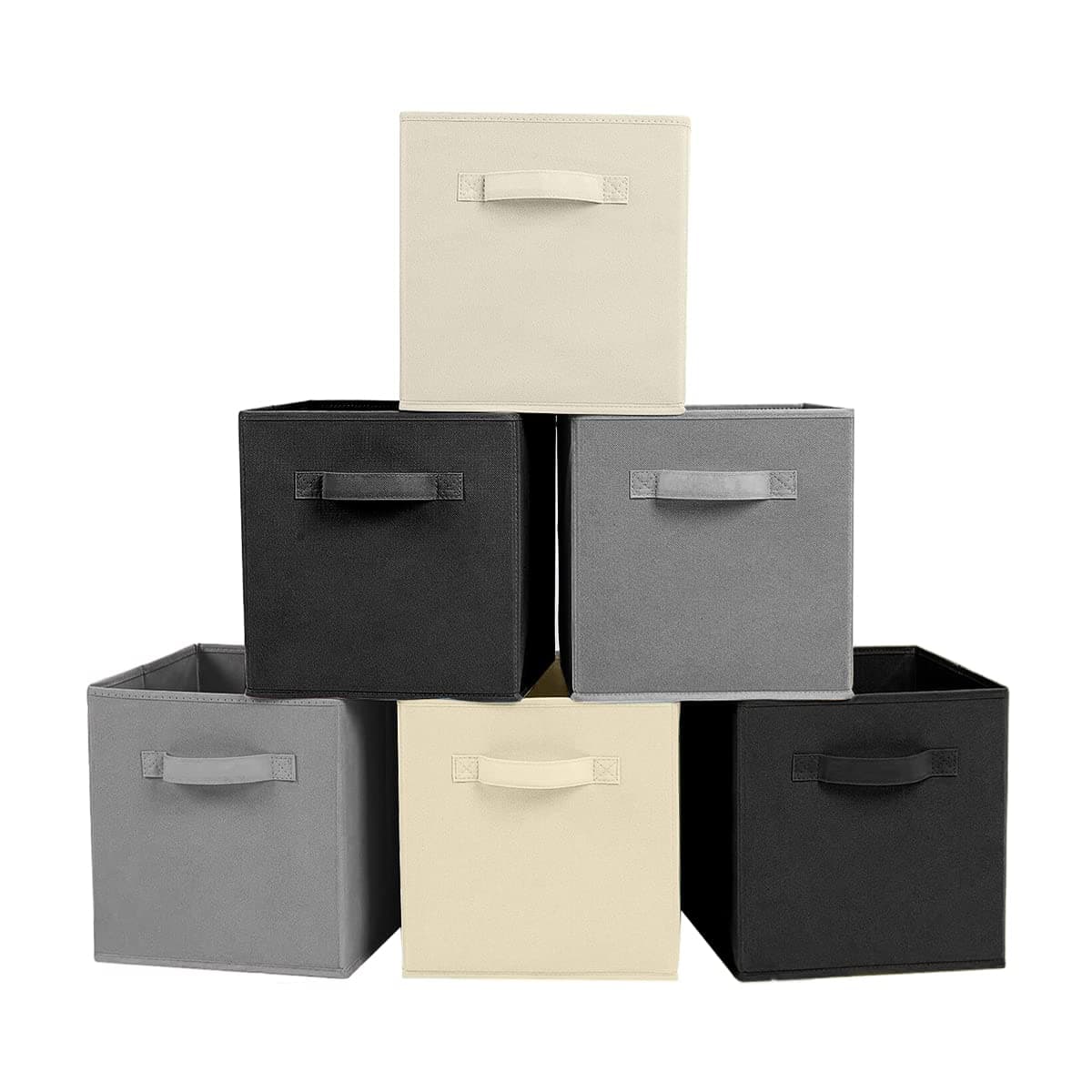 ShellKingdom Storage Bins, Fabric Cubes & Organizer Drawer, 6 Pack (Black+Beige+Grey)