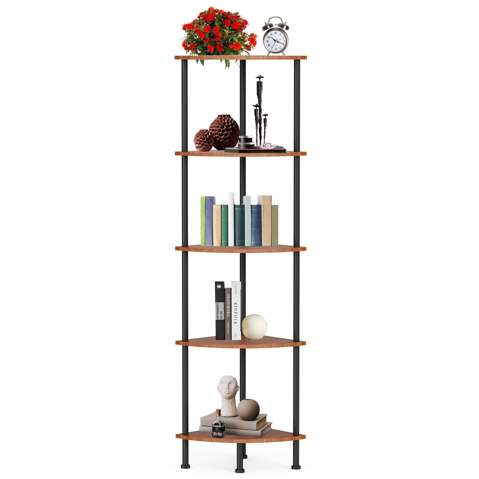 Industrial 5-Tier Standing Shelf, 52" Living Room Display Rack, Brown