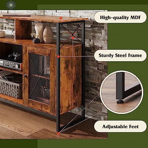 Farmhouse Industrial TV Stand for 55 inch TVs, with Storage